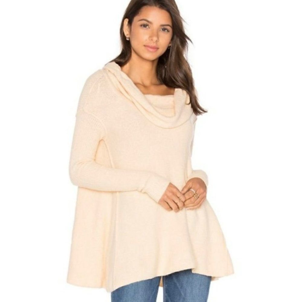 Free People Strawberry Fields Sweater Cowl Neck Swingy Soft Cream Women Small‎